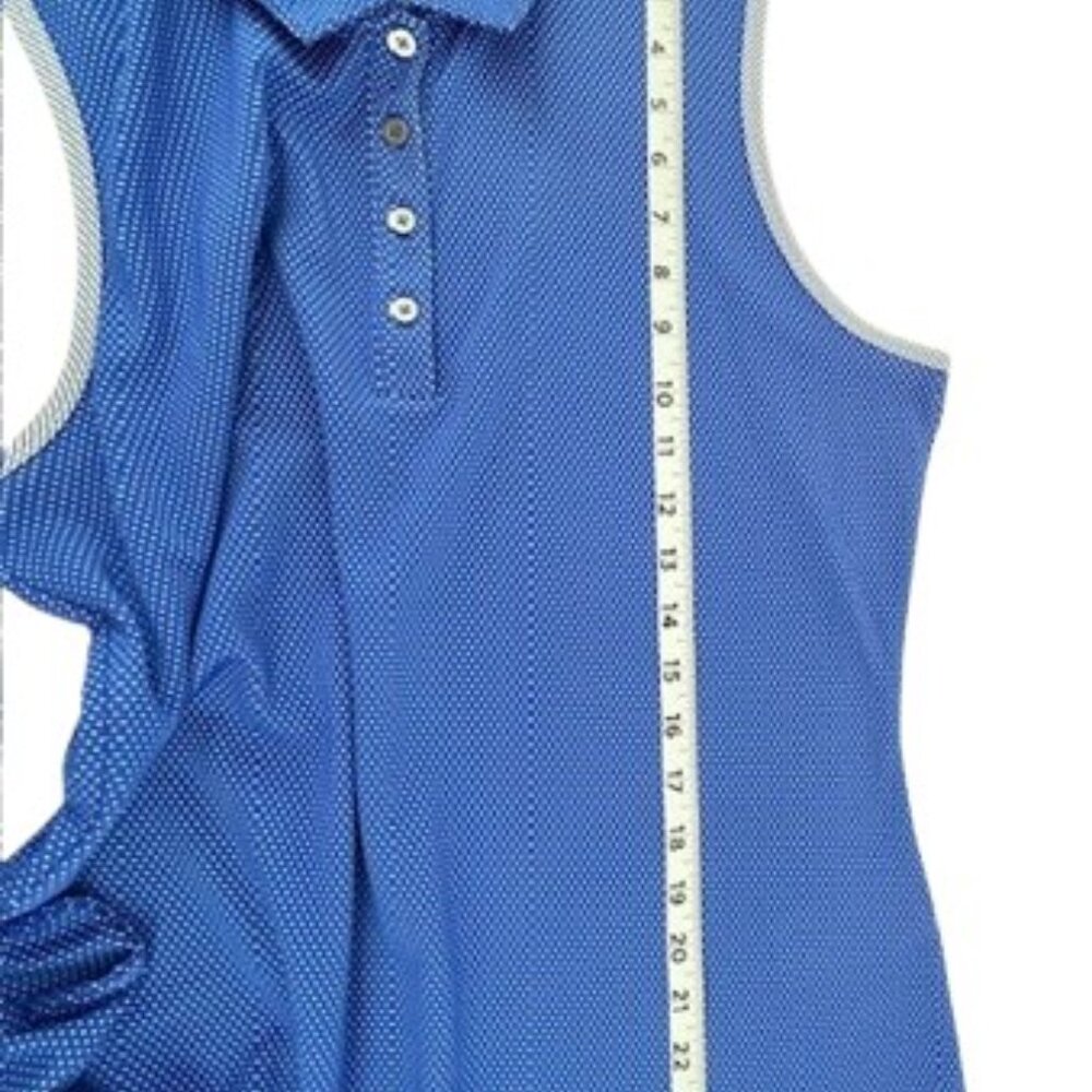 Adidas Women’s Golf Polo Shirt Large Sleeveless Collared Blue White Polka Dot - Picture 6 of 6